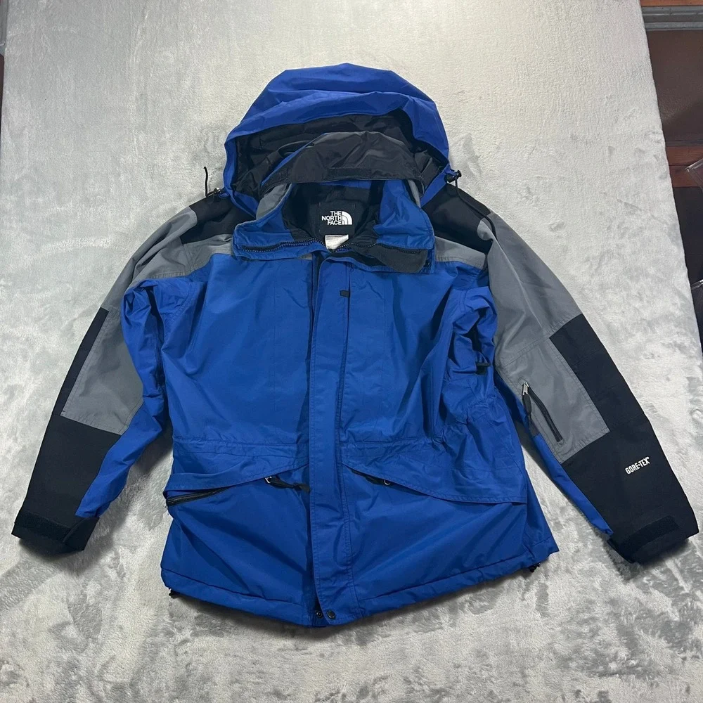 The North Face Rain Jacket Mens Large Blue Good Gore-Tex Packable Hood Full Zip